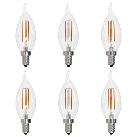Sunlite LED 5.5W 60W= E12 Base Edison Dimmable 3000K Filament CA11 Flame Tip Chandelier Light Bulb, 6PK 41844-NS